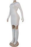 Chic Crewneck Long-Sleeved Dress with Zipper, Gloves, and Socks Set