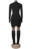 Chic Crewneck Long-Sleeved Dress with Zipper, Gloves, and Socks Set