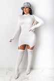 Chic Crewneck Long-Sleeved Dress with Zipper, Gloves, and Socks Set