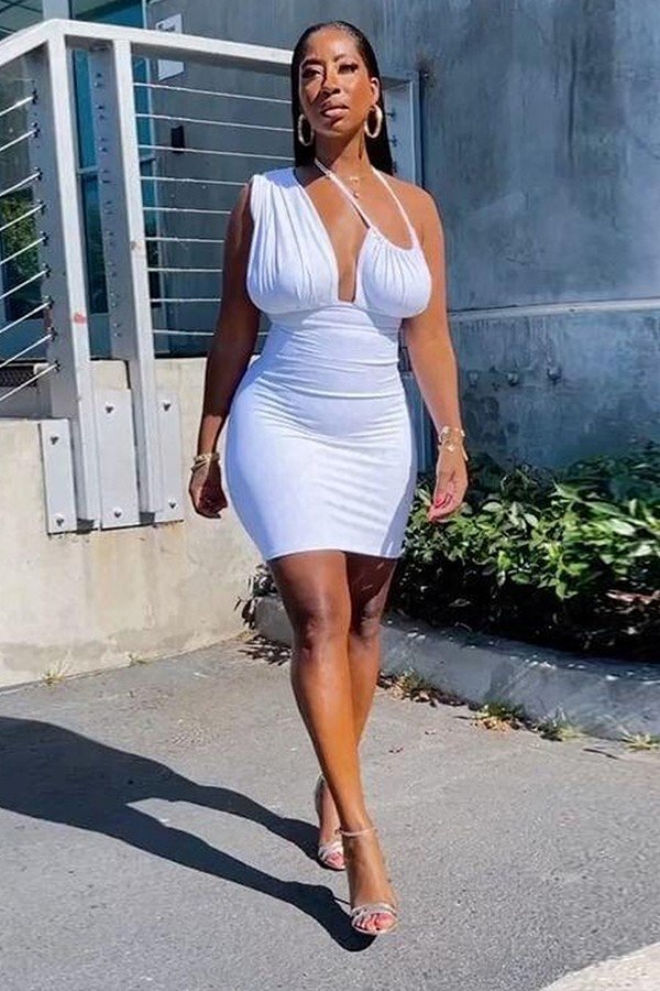 Seductive Sexy Slim Bag Hip Strap Hanging Neck Dress for Nights
