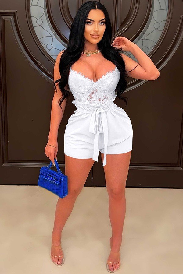 Sexy Lace-Up Patchwork Suspender Jumpsuit for Chic Nights
