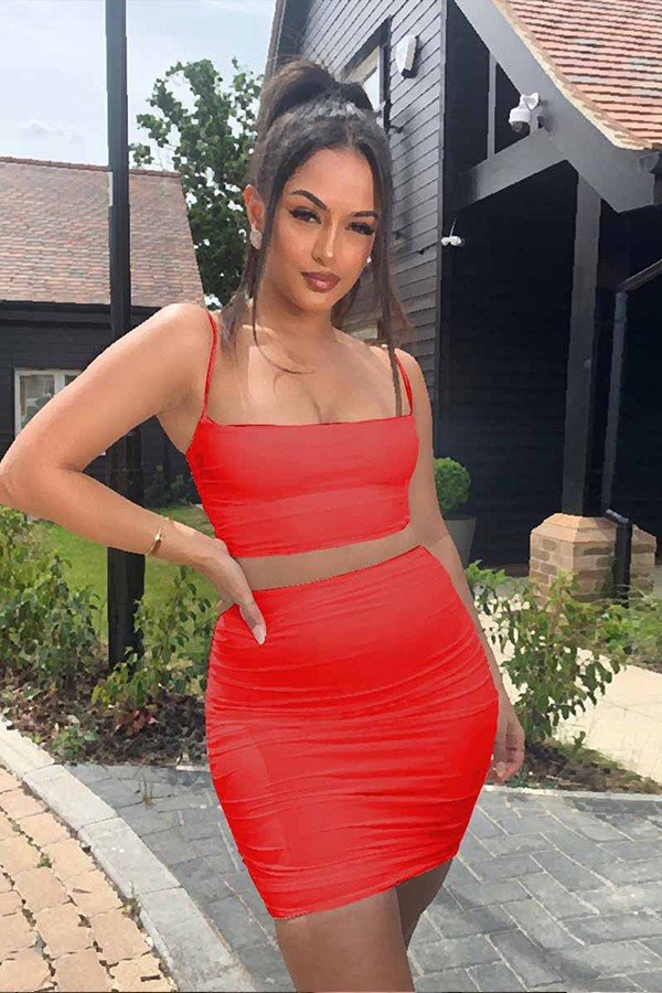 Solid Color Sexy Suspenders Small Vest Skirt Set for Curves