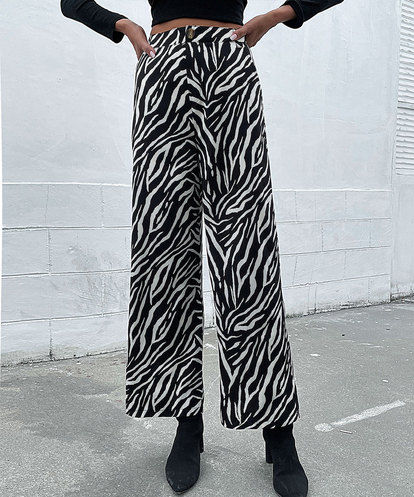 Chic Black Zebra-Print Trousers for Women