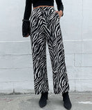 Chic Black Zebra-Print Trousers for Women