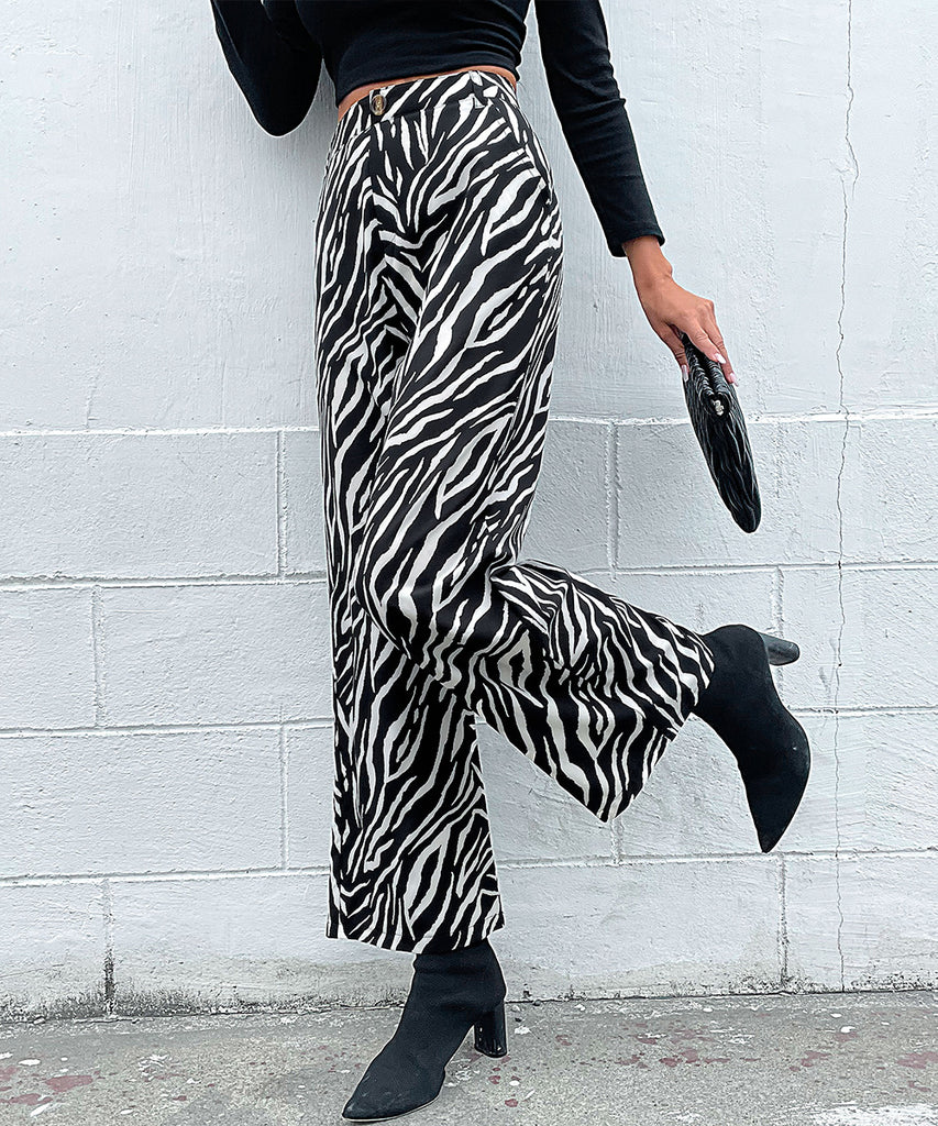 Chic Black Zebra-Print Trousers for Women
