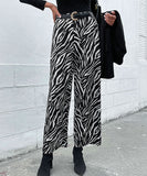 Chic Black Zebra-Print Trousers for Women