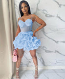 Chic Hot Drill Stretch Cake Dress With Suspenders Style