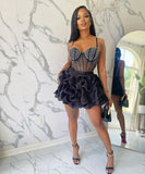 Chic Hot Drill Stretch Cake Dress With Suspenders Style