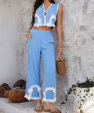 Mishaia Geometric Color Blocking Pantsuit – Relaxation and Vacation Trend