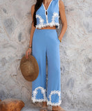 Mishaia Geometric Color Blocking Pantsuit – Relaxation and Vacation Trend