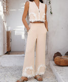 Mishaia Geometric Color Blocking Pantsuit – Relaxation and Vacation Trend