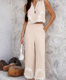 Mishaia Geometric Color Blocking Pantsuit – Relaxation and Vacation Trend