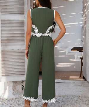 Mishaia Geometric Color Blocking Pantsuit – Relaxation and Vacation Trend