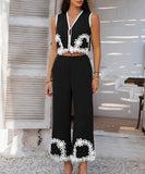 Mishaia Geometric Color Blocking Pantsuit – Relaxation and Vacation Trend