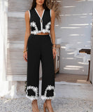 Mishaia Geometric Color Blocking Pantsuit – Relaxation and Vacation Trend