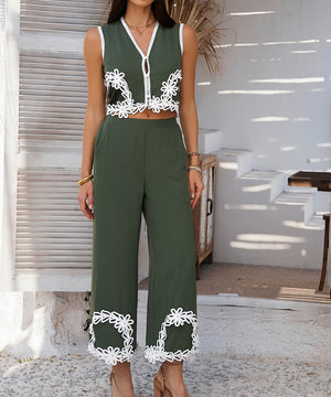 Mishaia Geometric Color Blocking Pantsuit – Relaxation and Vacation Trend