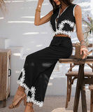 Mishaia Geometric Color Blocking Pantsuit – Relaxation and Vacation Trend