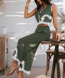 Mishaia Geometric Color Blocking Pantsuit – Relaxation and Vacation Trend