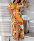 Chic Print Contrast Color V-Neck High-Waisted Dress