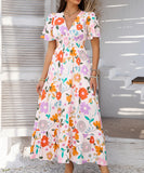 Chic Print Contrast Color V-Neck High-Waisted Dress