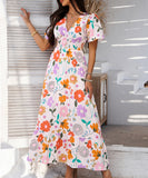 Chic Print Contrast Color V-Neck High-Waisted Dress