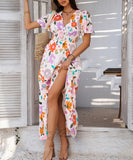 Chic Print Contrast Color V-Neck High-Waisted Dress