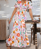 Chic Print Contrast Color V-Neck High-Waisted Dress