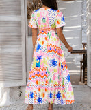 Chic Print Contrast Color V-Neck High-Waisted Dress