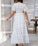 Chic Print Contrast Color V-Neck High-Waisted Dress