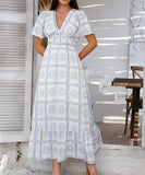 Chic Print Contrast Color V-Neck High-Waisted Dress