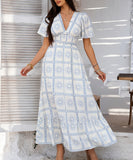Chic Print Contrast Color V-Neck High-Waisted Dress