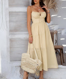 Chic Solid Color High-Waisted Halter Dress for Effortless Style