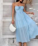 Chic Solid Color High-Waisted Halter Dress for Effortless Style