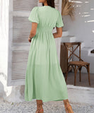 Chic V-neck High-Waisted Short-Sleeved Slit Dress for Elegance