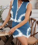 BohoVibe Geometric Color-Blocking Short Pants Dress – Casual Vacation Style