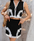 BohoVibe Geometric Color-Blocking Short Pants Dress – Casual Vacation Style