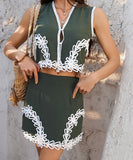 BohoVibe Geometric Color-Blocking Short Pants Dress – Casual Vacation Style
