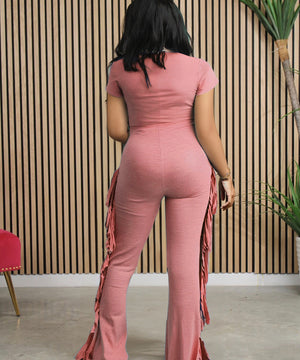 Fringed Figure-Hugging One-Piece Suit in Multiple Vibrant Colors