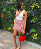 Women's Striped Fringed Short Skirt with Flared Hem