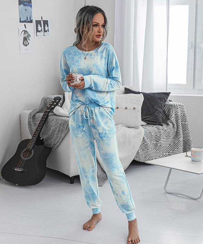 Large Size Loose Tie-Dye Long Sleeve Home Wear Set for Comfort