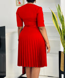 Stylish Large V-Neck Pleated Dress in Vibrant Solid Colors