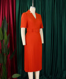 Short Sleeved V Neck Pleated High Waisted Dress in Vibrant Colors