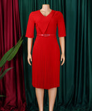 Stylish Large V-Neck Pleated Dress in Vibrant Solid Colors