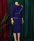 Elegant A-Line Pencil Skirt Dress With Belt in Deep Blue Green Rose Black