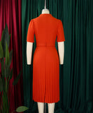 Short Sleeved V Neck Pleated High Waisted Dress in Vibrant Colors