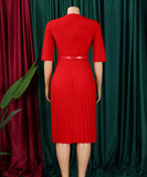 Stylish Large V-Neck Pleated Dress in Vibrant Solid Colors