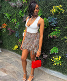 Women's Striped Fringed Short Skirt with Flared Hem