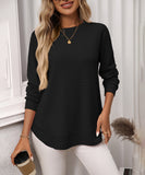 Loose Waffle Blouse Relaxed Fit Long-Sleeved Top Essentials
