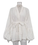Loose Belted Long Sleeve Cardigan and Short Pants Set