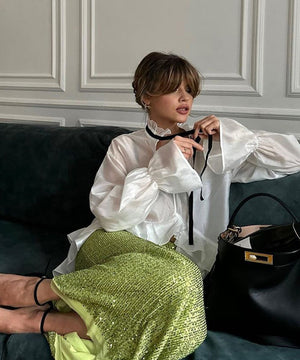 Chic Sexy See-Through Blouse Flared Sleeve Shirt for Elegance